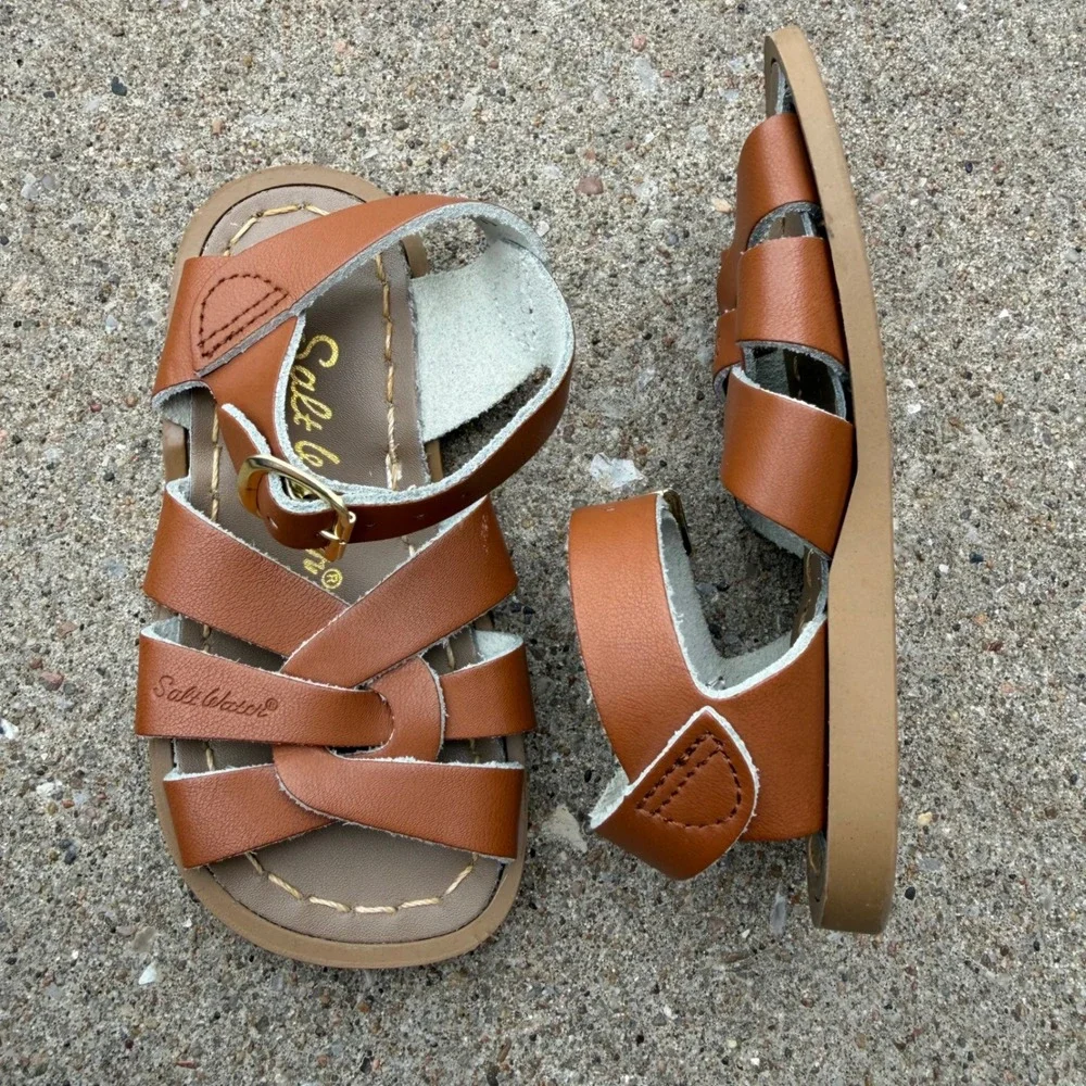 Salt Water Sandals by Hoy Original Tan Leather Toddler Kids Size 6 Strappy Shoes